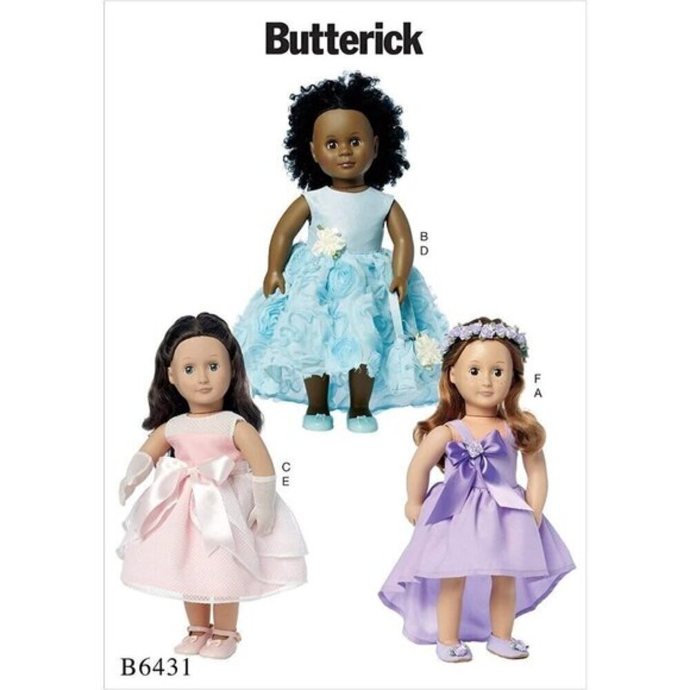 Butterick Sewing‎ Pattern 6431 Dress Headpiece Bag Gloves for 18" Dolls
